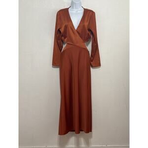 WAYF Blousen Midi Dress Open Back L Copper Brown Fall Trend Sophisticated Sexy